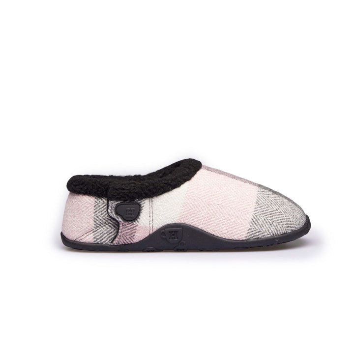 Charlotte - Pink Grey Cream Check Women's Slippers - Homeys