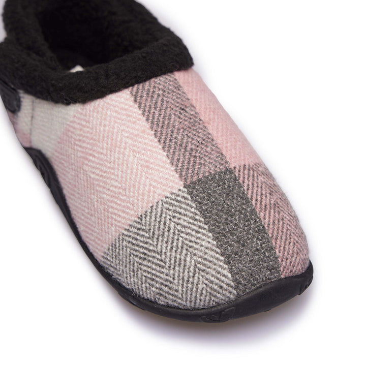 Charlotte - Pink Grey Cream Check Women's Slippers - Homeys