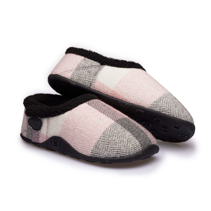Charlotte - Pink Grey Cream Check Women's Slippers - Homeys