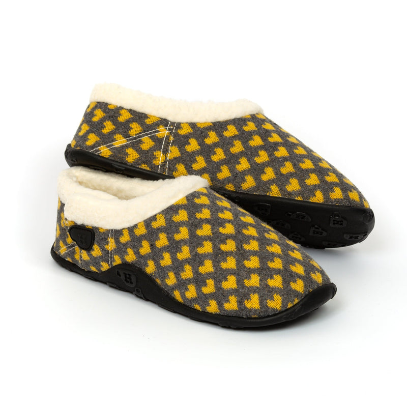 Emily - Grey & Yellow Hearts Slippers