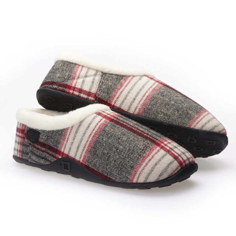 Jack - Grey Red Herringbone Check Men's Slippers - Homeys