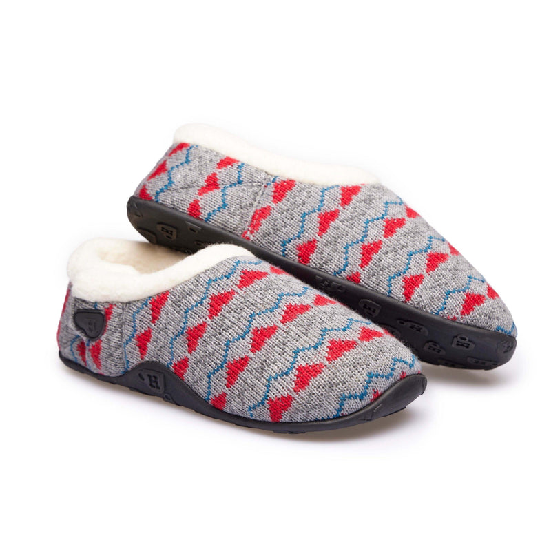 Sadie Kids - Grey Knit Red Heart Check Slippers - Homeys