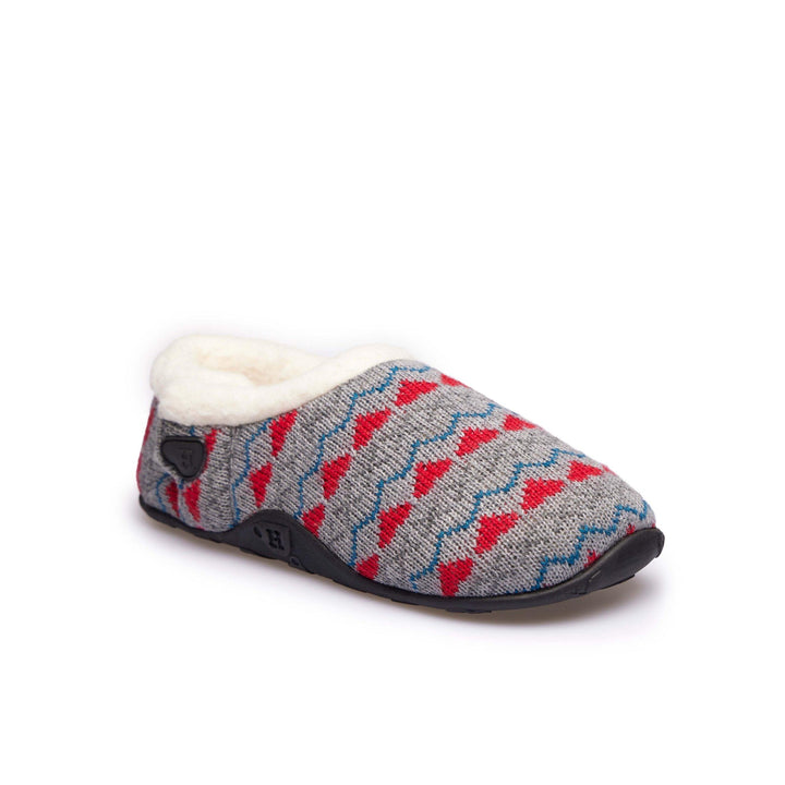 Sadie Kids - Grey Knit Red Heart Check Slippers - Homeys