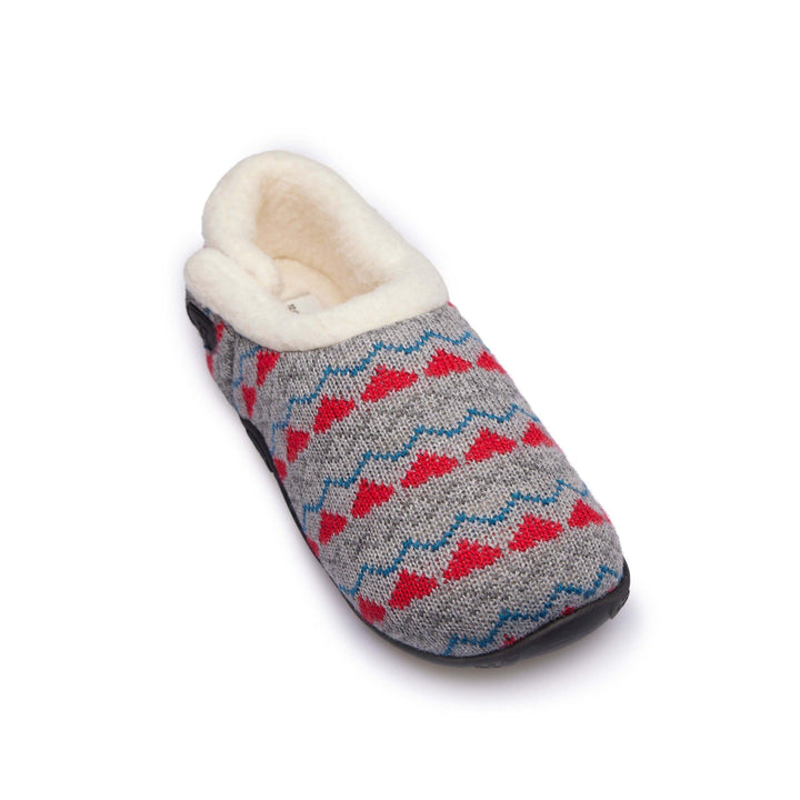 Sadie Kids - Grey Knit Red Heart Check Slippers - Homeys