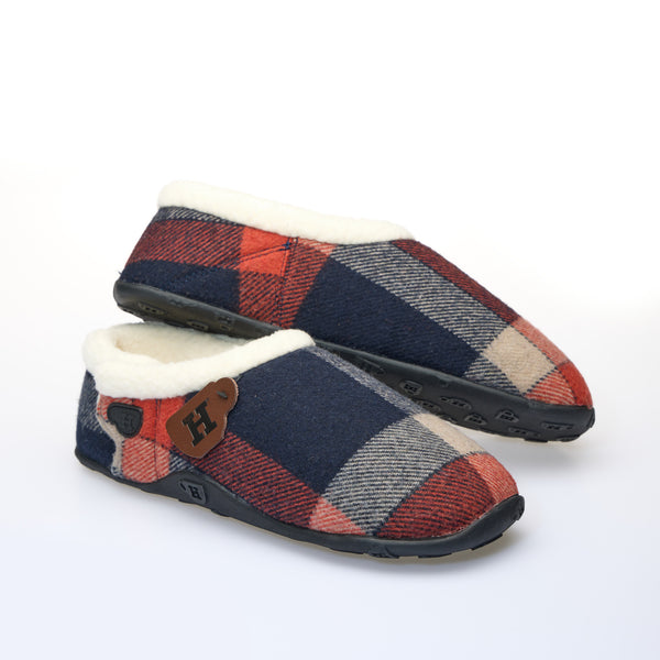 Todd - Navy & Orange Check Men's Slippers